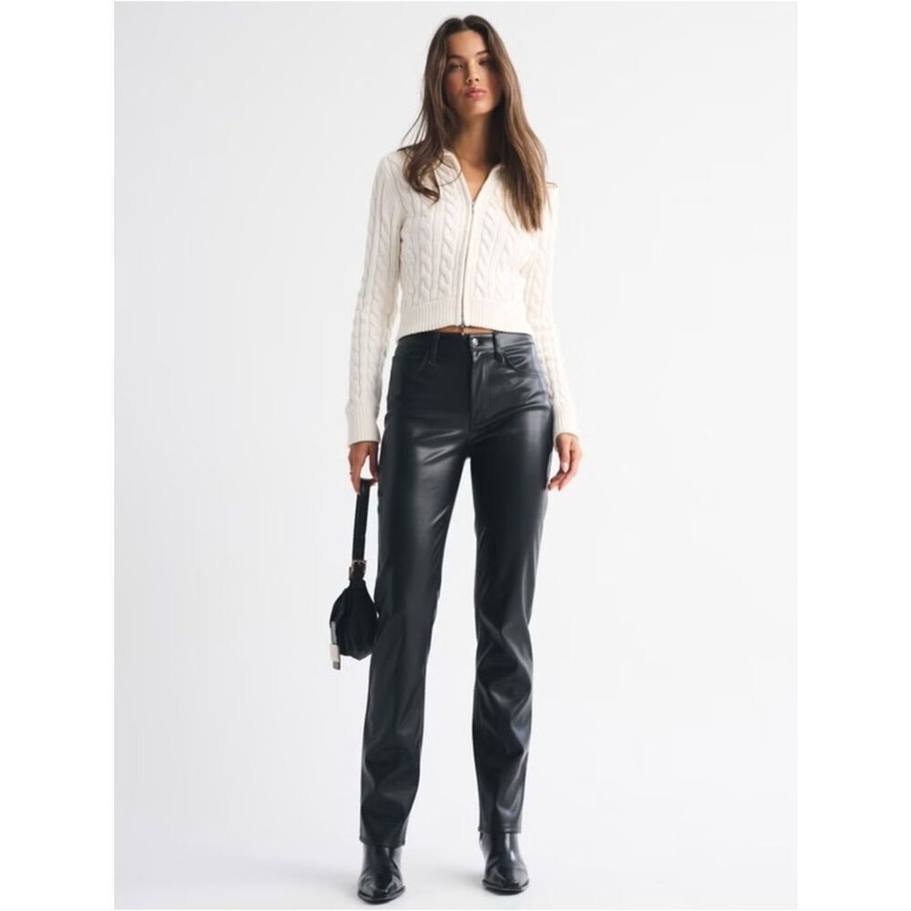 Abercrombie & Fitch NWT Vegan Leather 90s Straight Pant Ultra High Rise Black 27